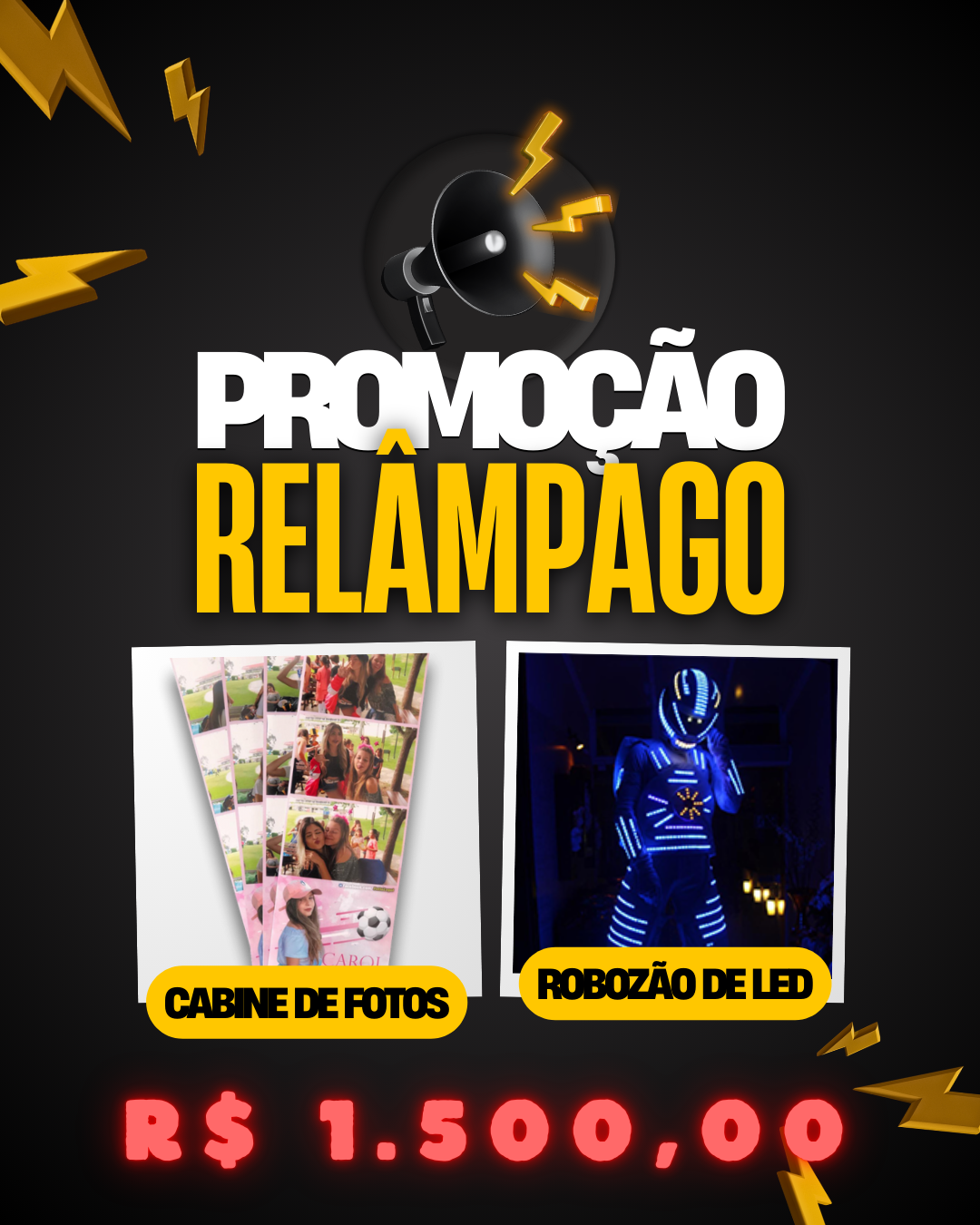 Post para Instagram Promoção Relâmpago Anúncio Preto e Amarelo (1)